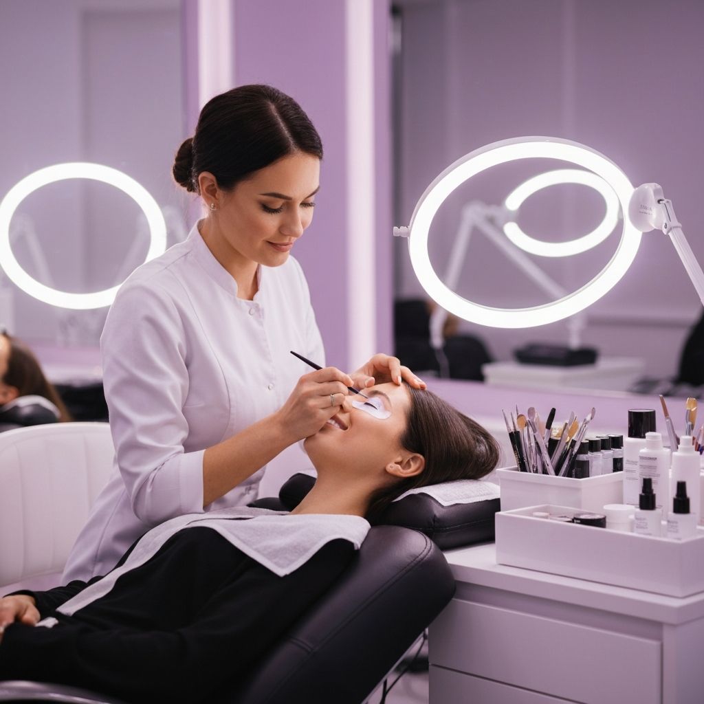 Profissional aplicando extensão de cílios